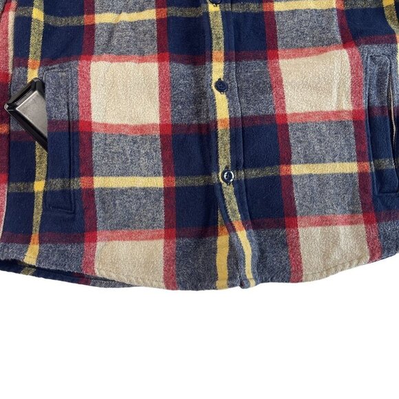 Abercrombie & Fitch Flannel Button Down Plaid Cotton Shacket Pockets SZ S Red Bl - Picture 6 of 10